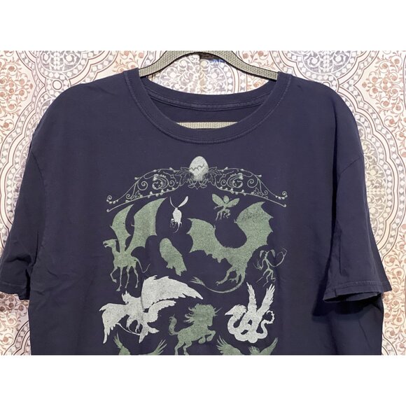 Mens Harry Potter Navy Blue Mythical Creatures Graphic T-Shirt XL Cotton Short S - Picture 3 of 8